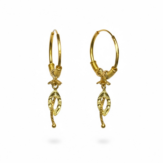 18ct Yellow Gold Traditional Indian Design Hoop Earring With Drop
