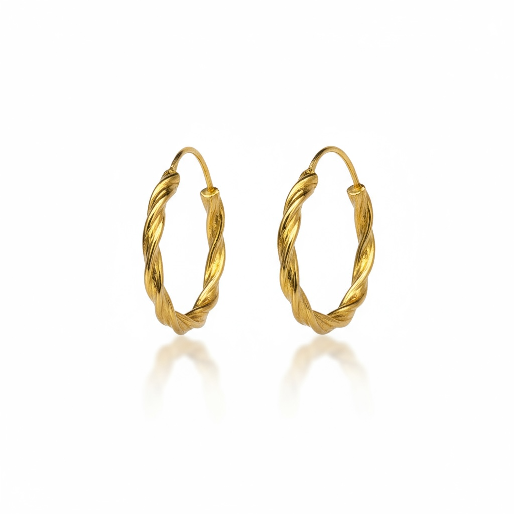 18ct Yellow Gold Twist Design Hoop Earring