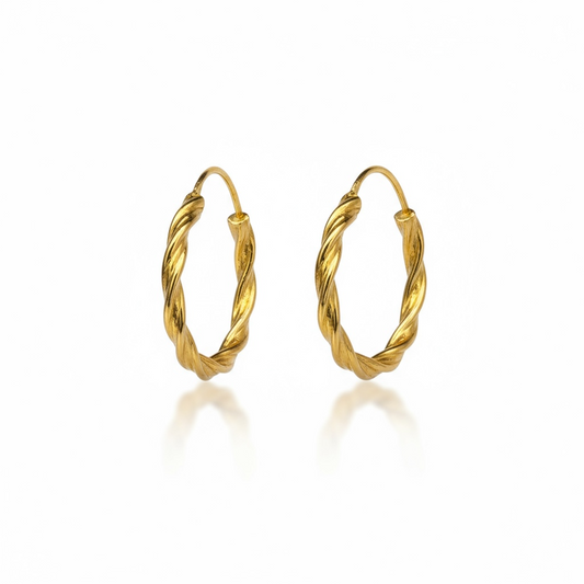 18ct Yellow Gold Twist Design Hoop Earring