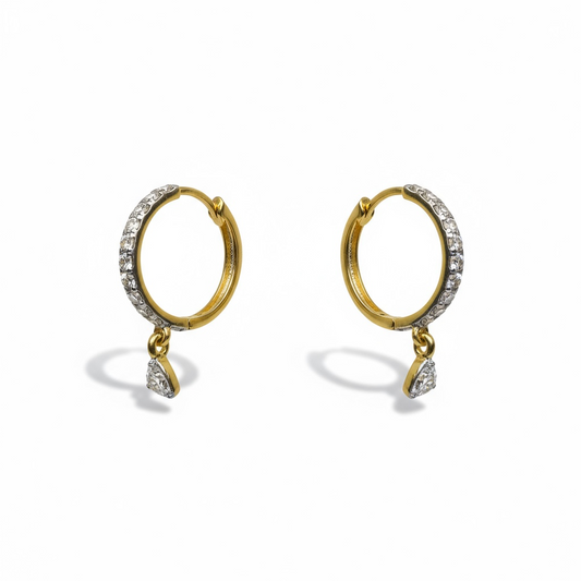 18ct Yellow Gold Hoop Earring With Drop And CZ Stones