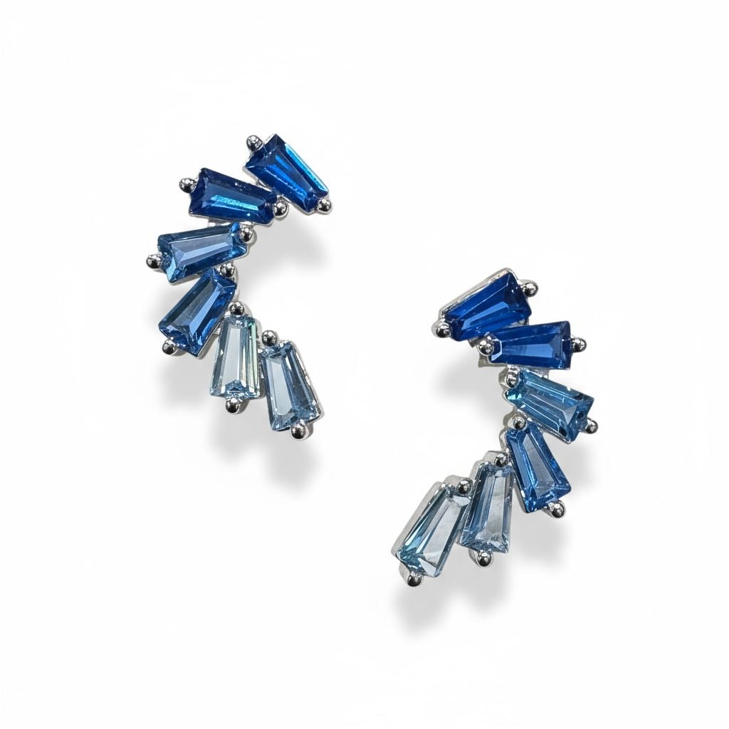 Sterling Silver Blue CZ Ombre Fancy Earrings