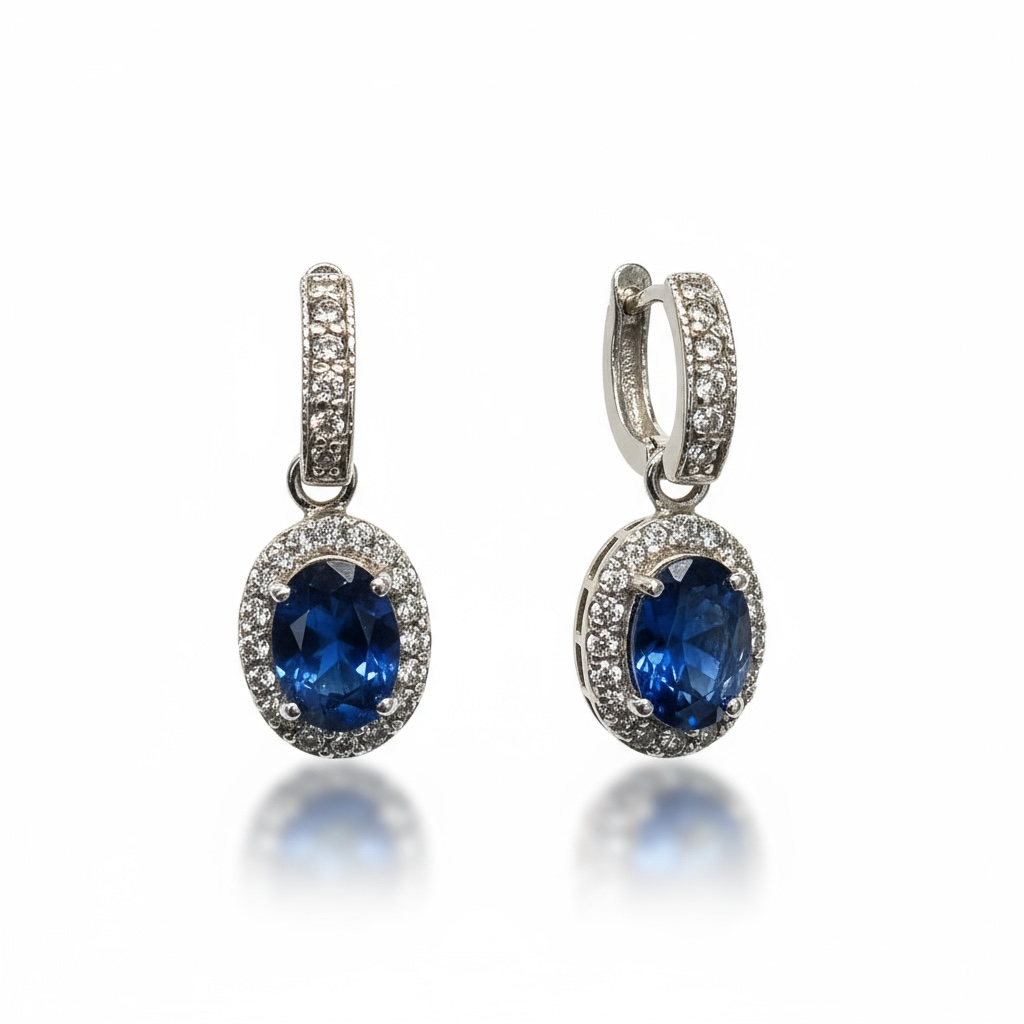Sterling Silver Blue & White CZ Fancy Drop Earring