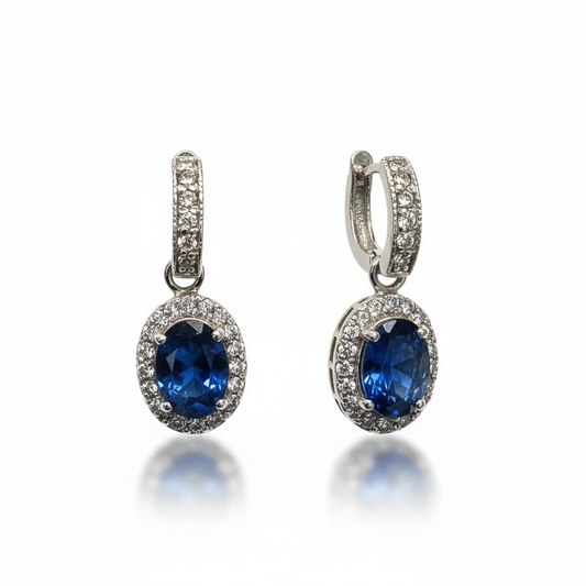 Sterling Silver Blue & White CZ Fancy Drop Earring