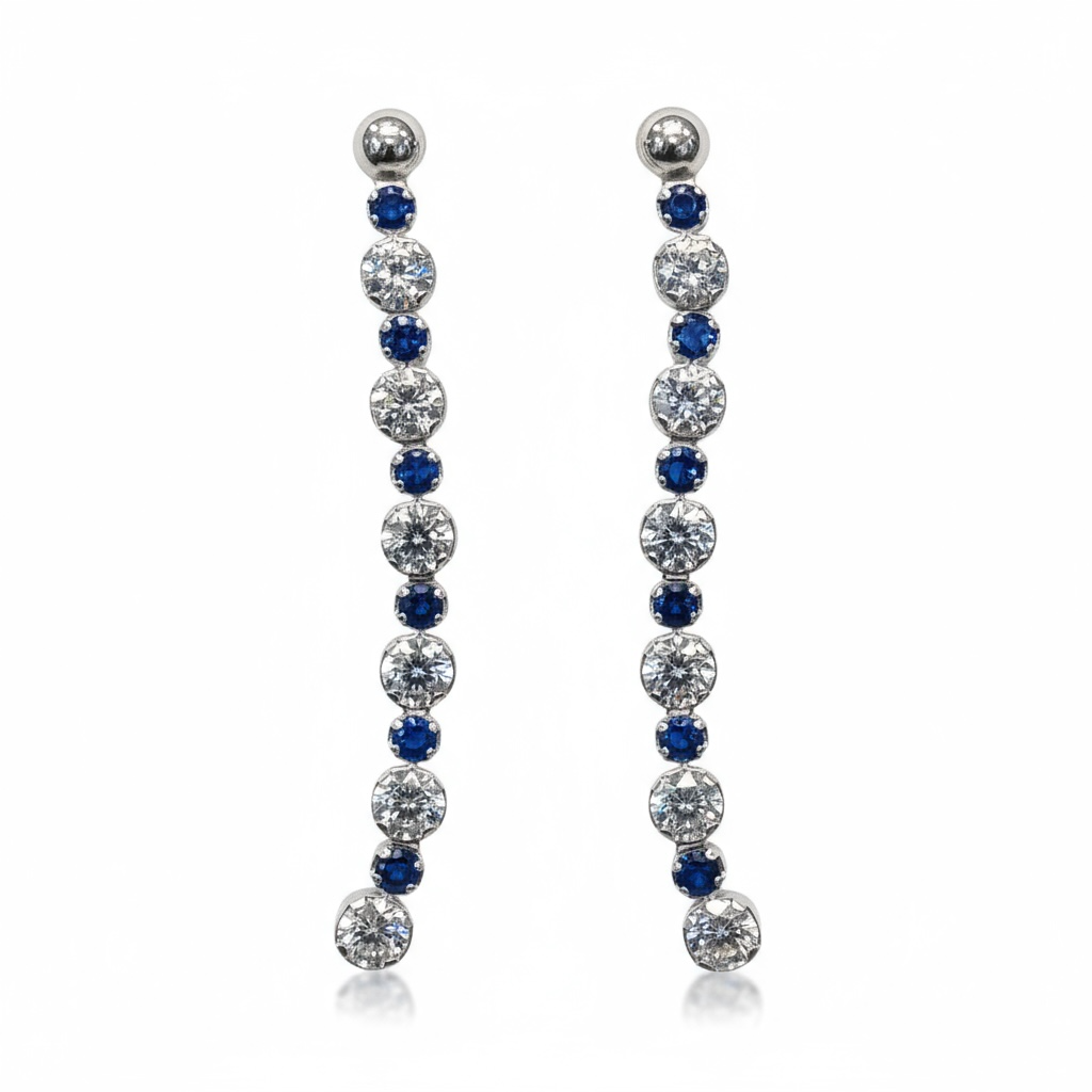 Sterling Silver Blue & White CZ Long Drop Earring