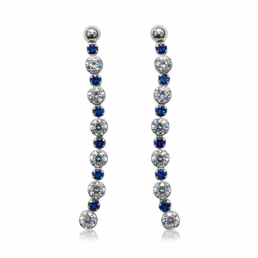 Sterling Silver Blue & White CZ Long Drop Earring