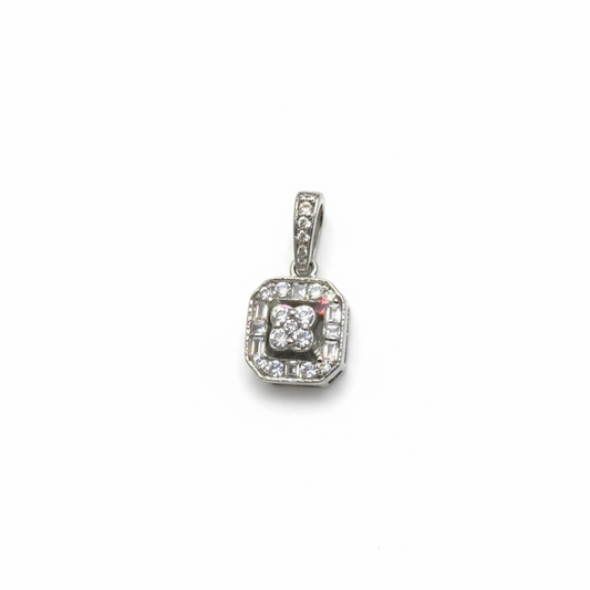 9ct White Gold Square Design Diamond Pendant