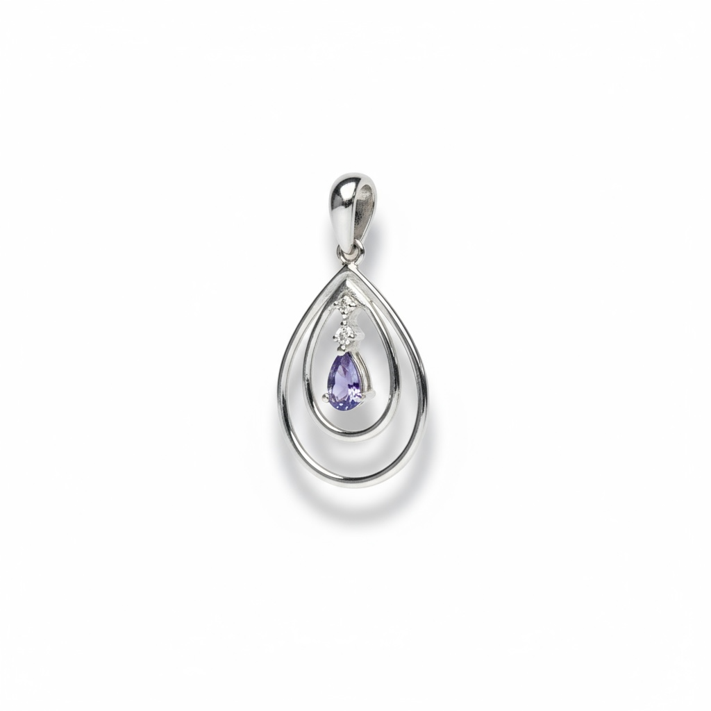 9ct White Gold Tanzanite Double Oval Drop Pendant