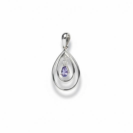 9ct White Gold Tanzanite Double Oval Drop Pendant