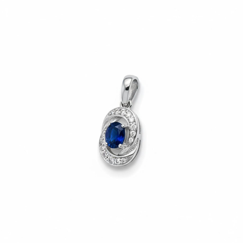 9ct White Gold Sapphire & Diamond Pendant