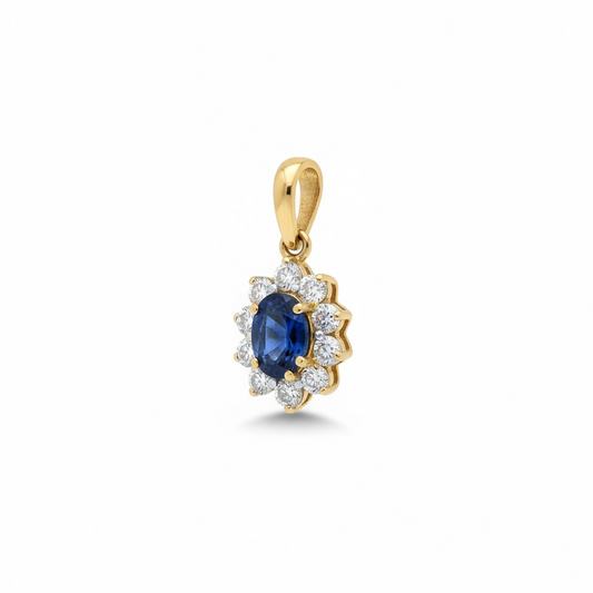 9ct Yellow Gold Oval Cluster Pendant With Blue & White CZ Stones
