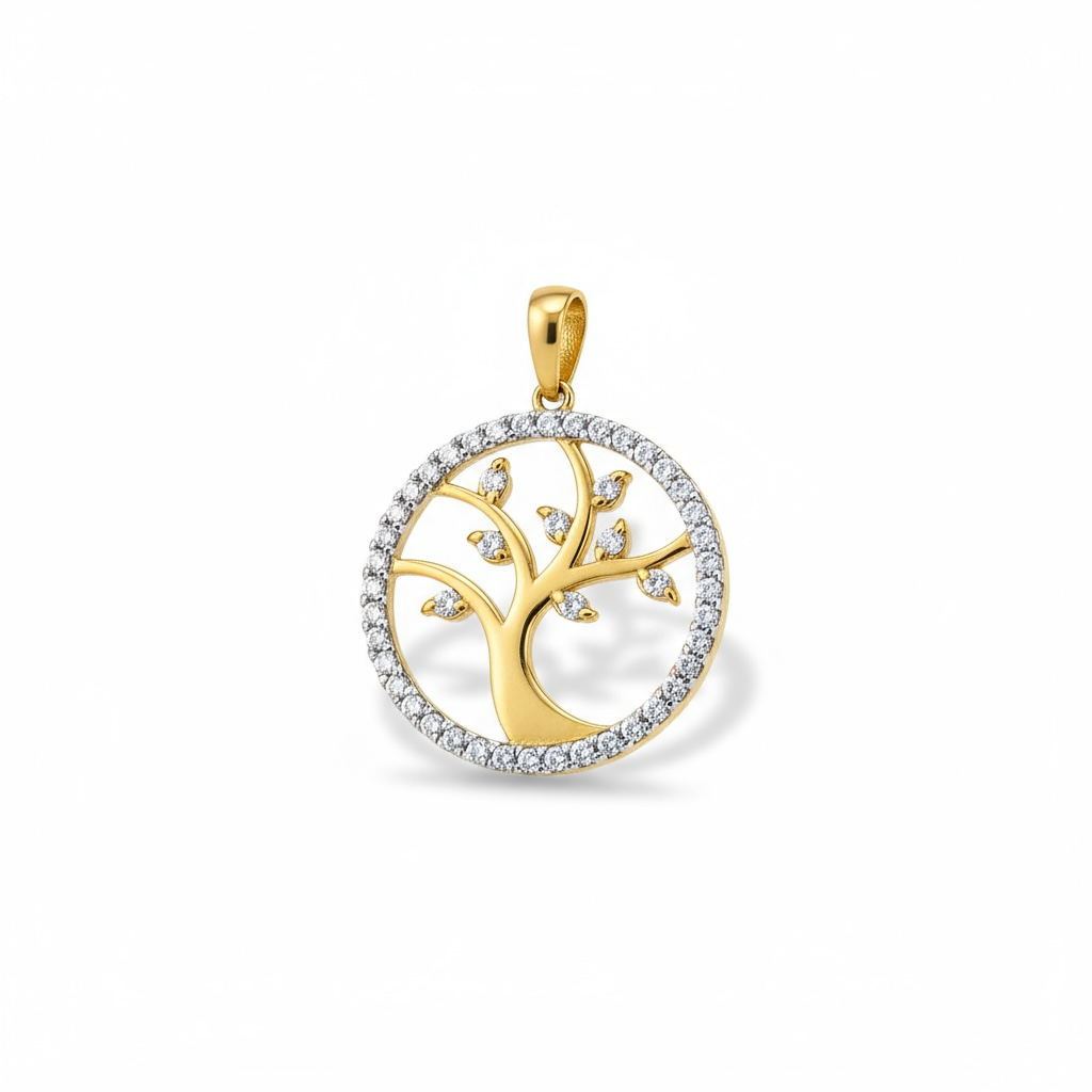 9ct Yellow Gold CZ Tree Of Life Pendant