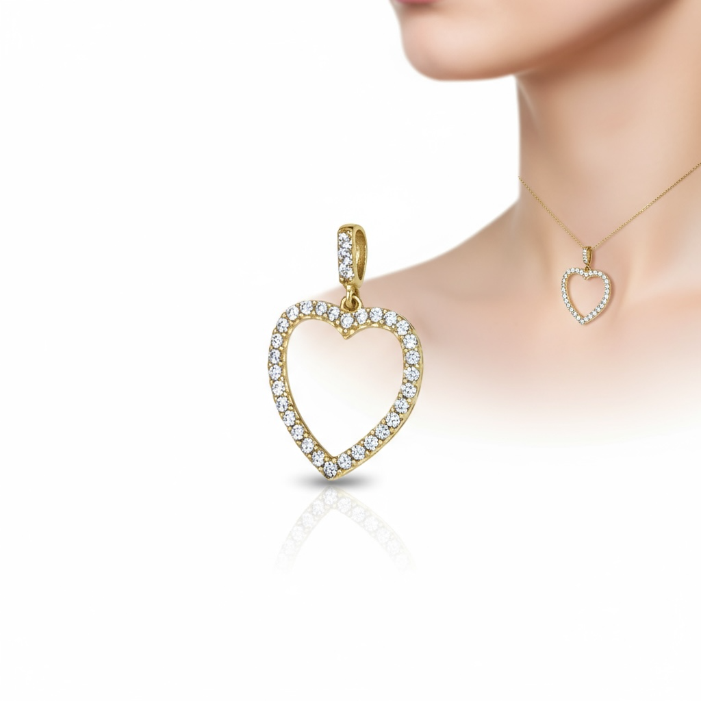 9ct Yellow Gold Open Heart CZ Pendant