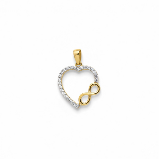 9ct Gold Heart Shape Pendant With Infinity Sign & CZ Stones