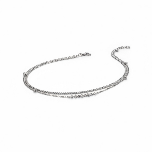 Sterling Silver Double Strand Fancy CZ Anklet