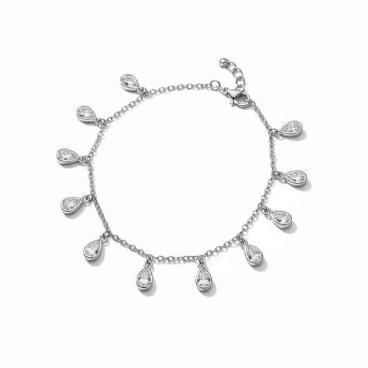 Sterling Silver Fancy CZ Anklet