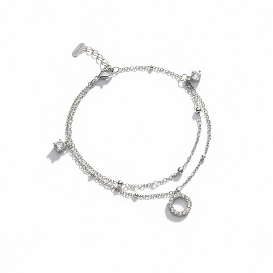Sterling Silver Double Strand Fancy CZ Anklet