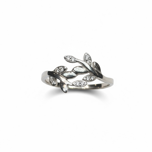 Sterling Silver CZ Leaf Ring