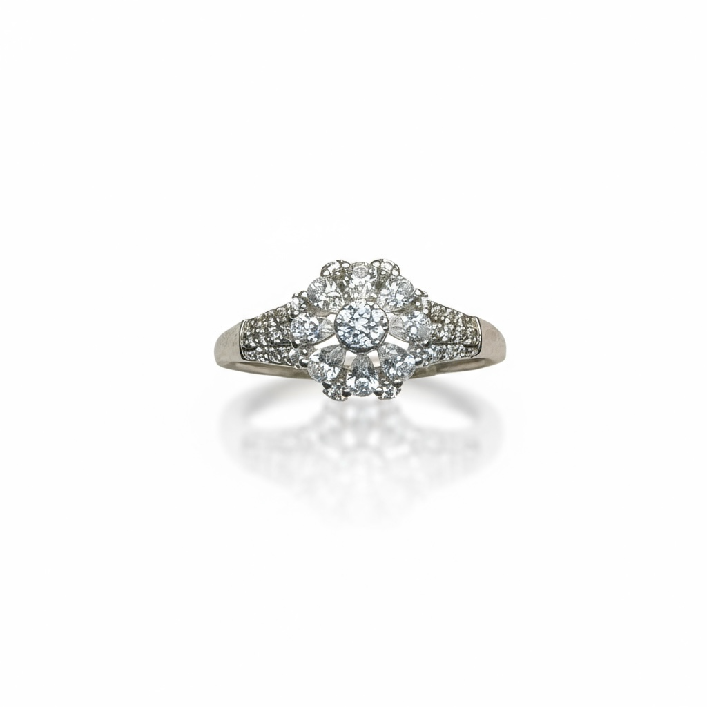 Sterling silver fancy CZ Flower design Ring