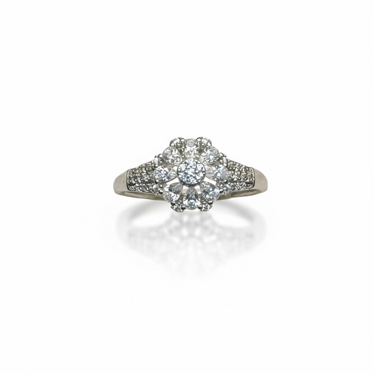 Sterling silver fancy CZ Flower design Ring