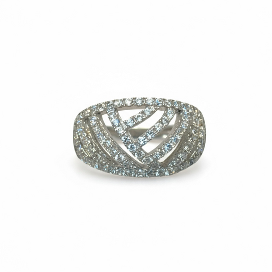 Sterling Silver Broad Cut Out CZ Ring