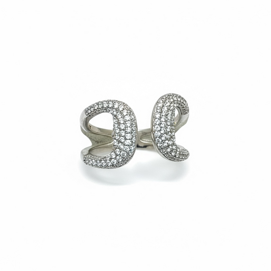 Sterling Silver Fancy CZ Cuff Ring