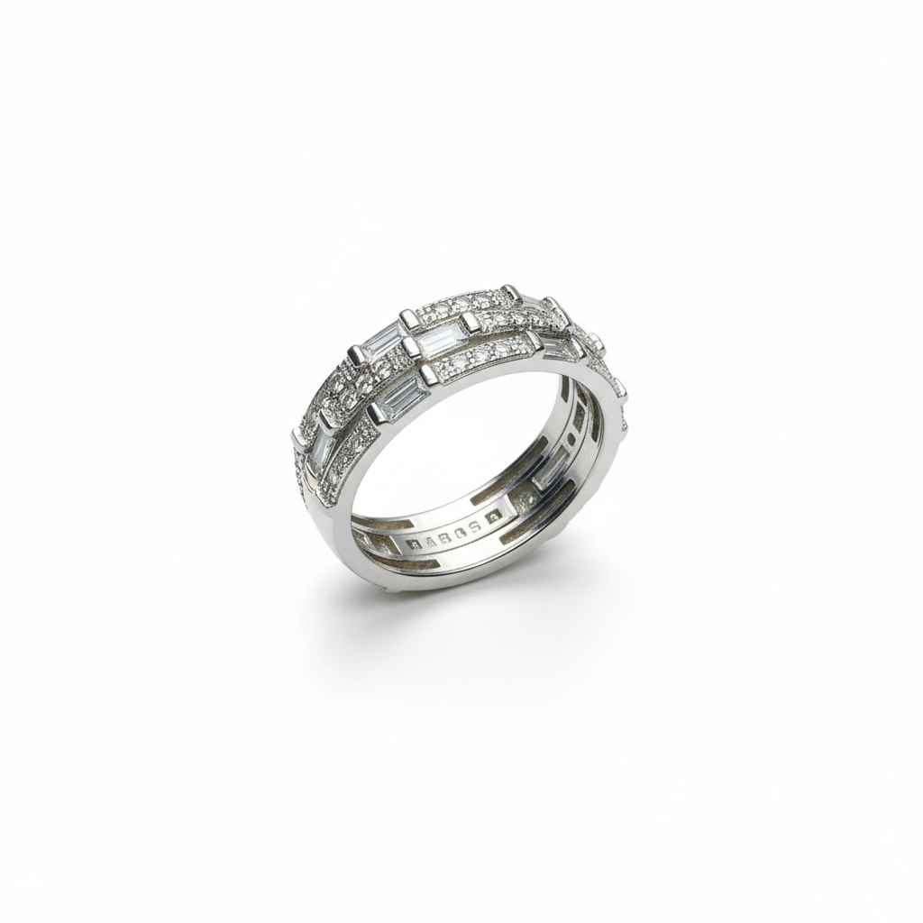 Sterling Silver Fancy CZ Triple Set Ring