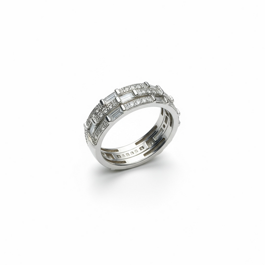 Sterling Silver Fancy CZ Triple Set Ring