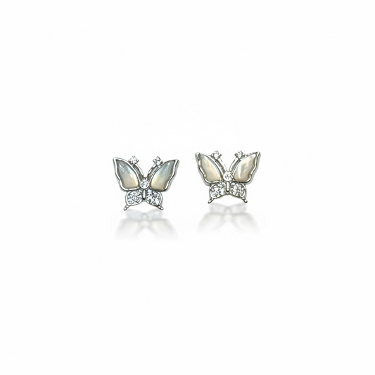 Sterling Silver Butterfly Stud With CZ Earrings