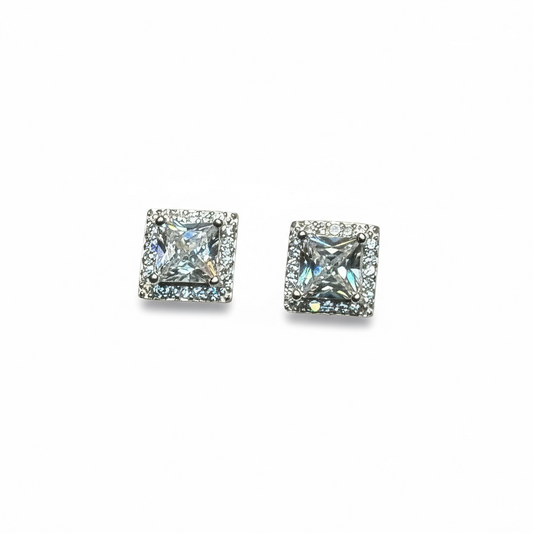 Sterling Silver Princess Cut CZ Stud Earrings