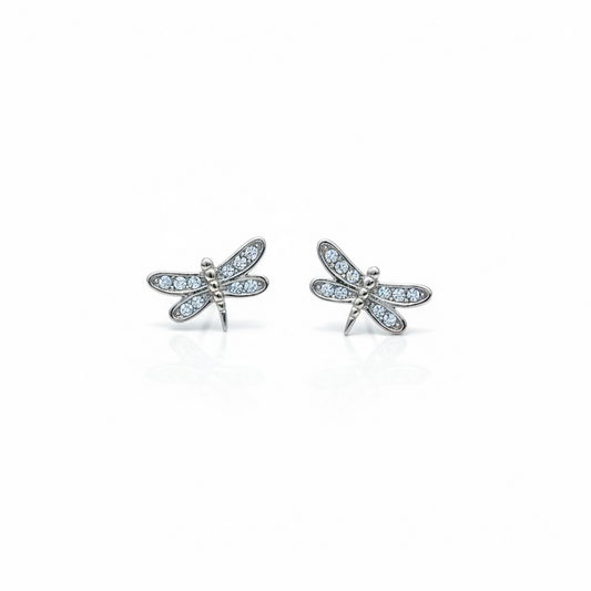 Sterling Silver Dragonfly Studs With CZ Stones