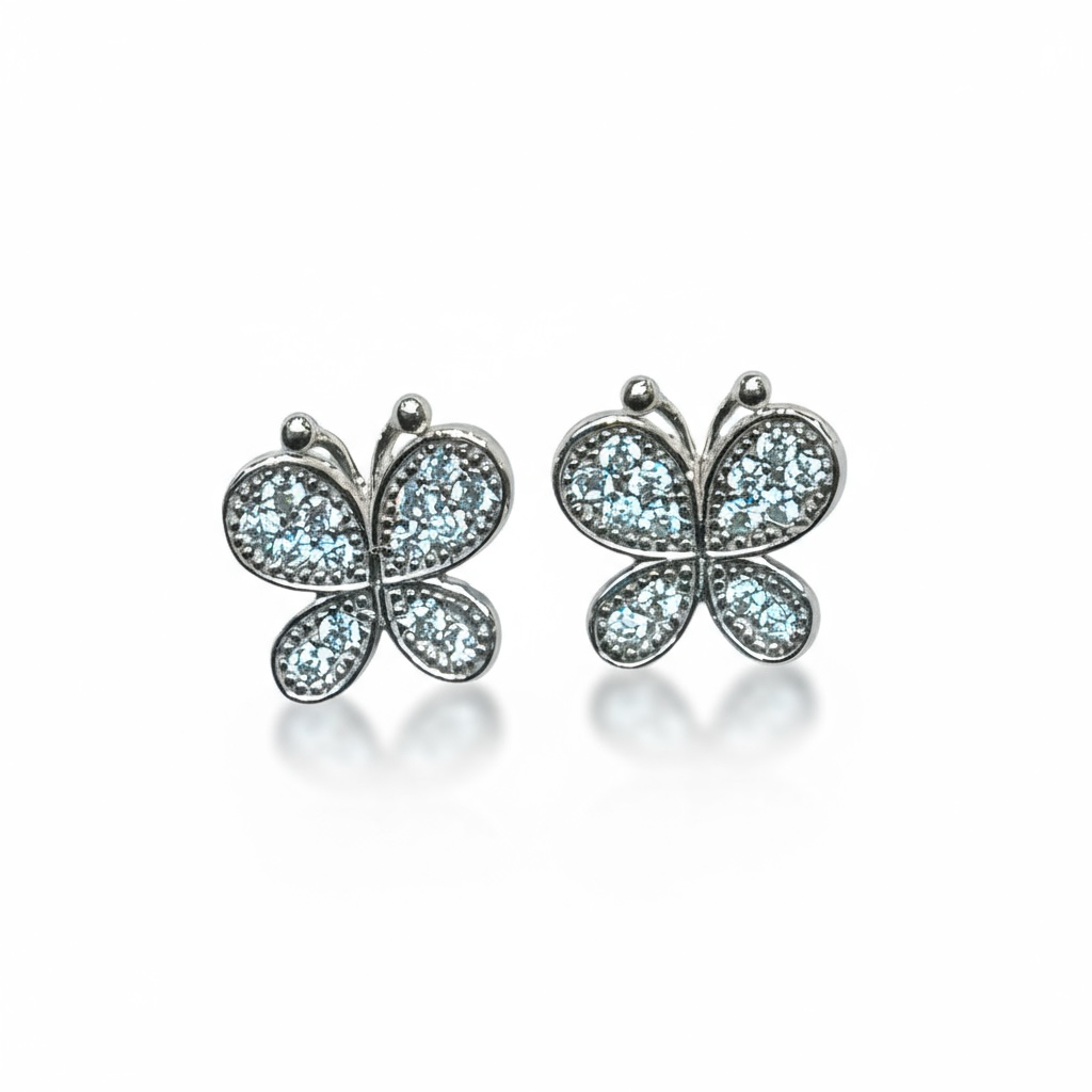 Sterling Silver Fancy CZ Butterfly Earrings