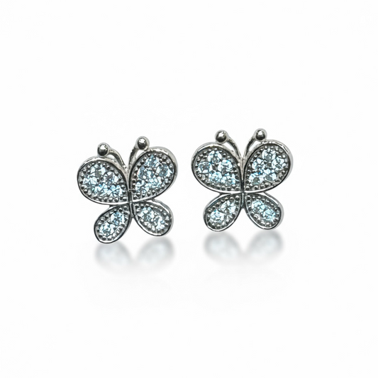 Sterling Silver Fancy CZ Butterfly Earrings