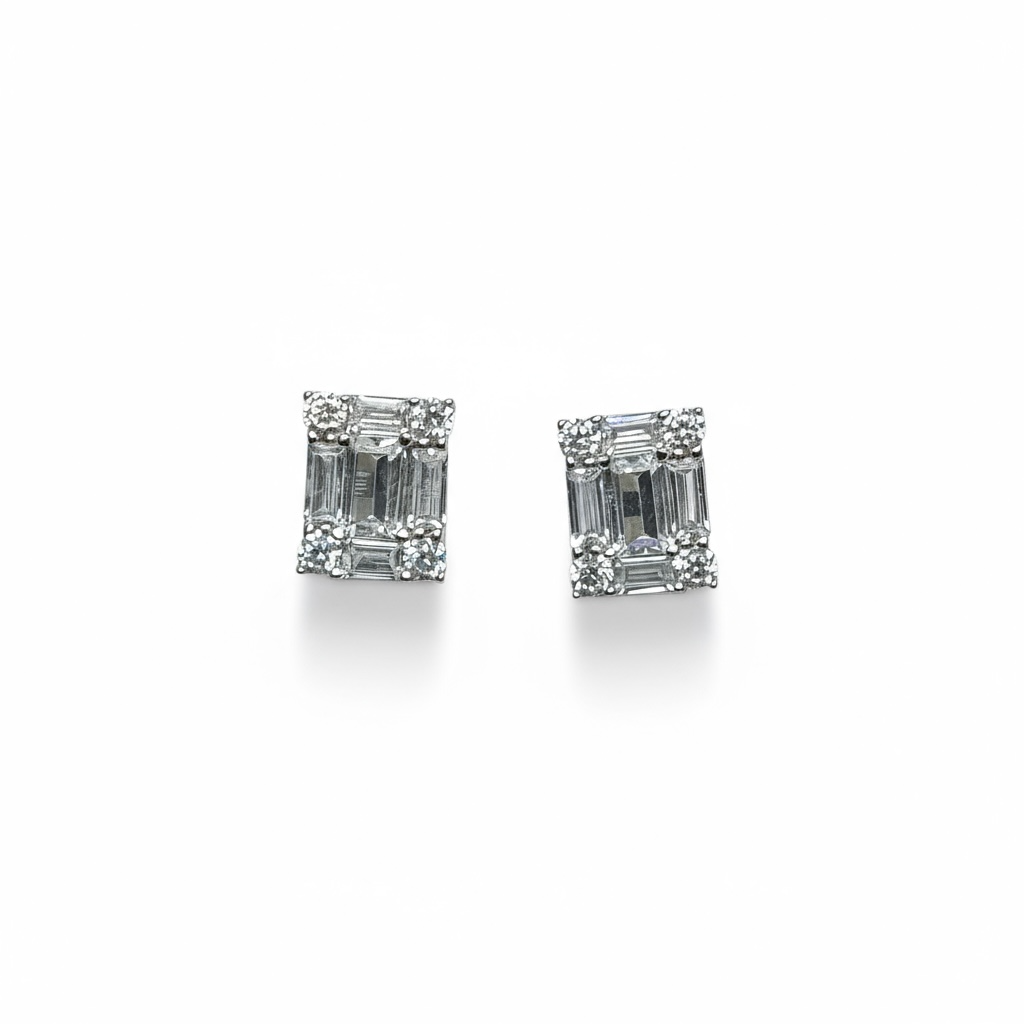 Sterling Silver Baguette Cut CZ Studs
