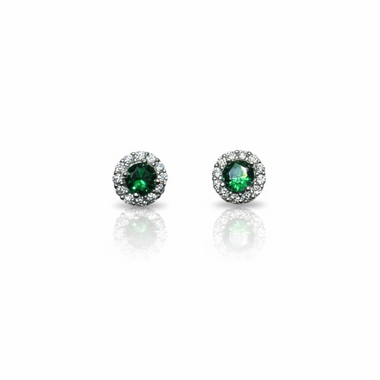 Sterling Silver Color Of Emerald CZ Halo Studs