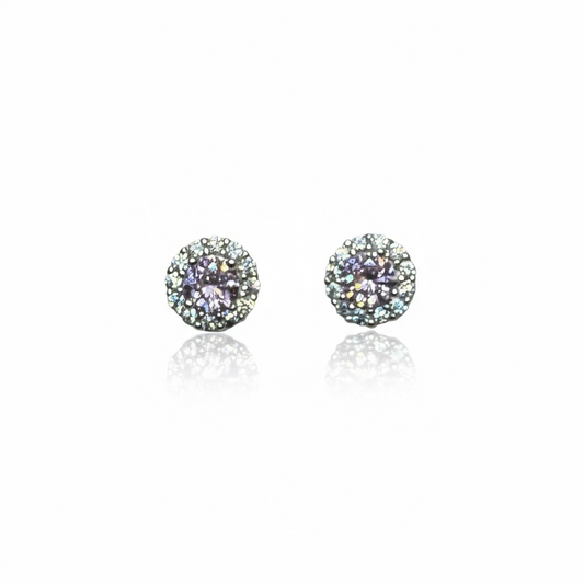 Sterling Silver Pink & White CZ Halo Studs