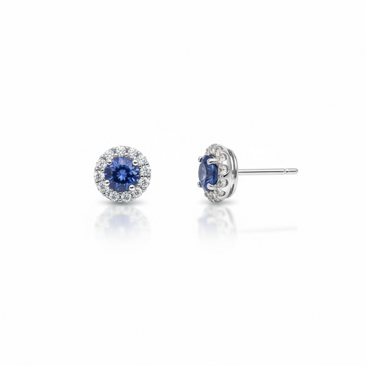 Sterling Silver Color Of Tanzanite CZ Halo Stud Earring