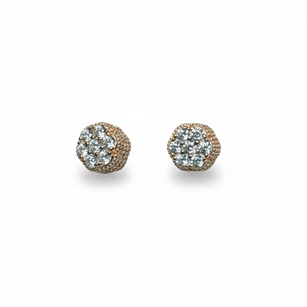 Sterling Silver Rose Gold Plated Studs With CZ Stones
