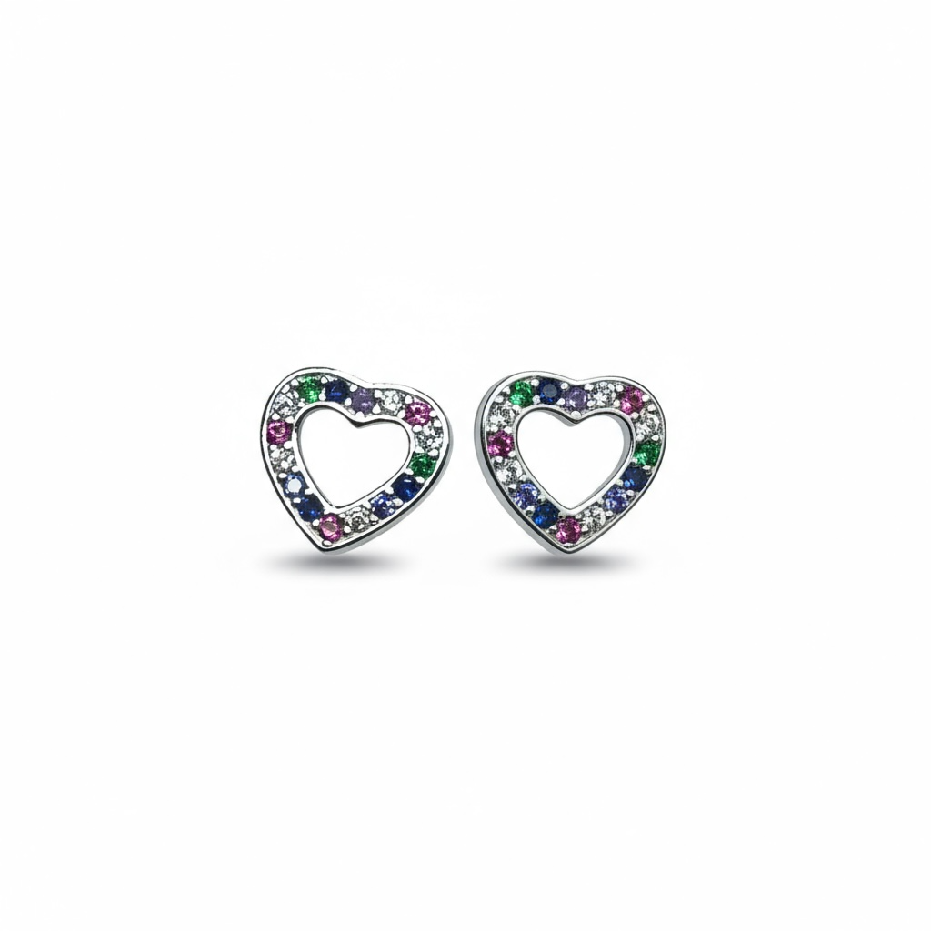Sterling Silver Multicolor Heart Studs