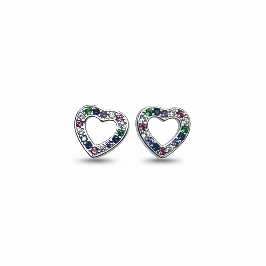 Sterling Silver Multicolor Heart Studs