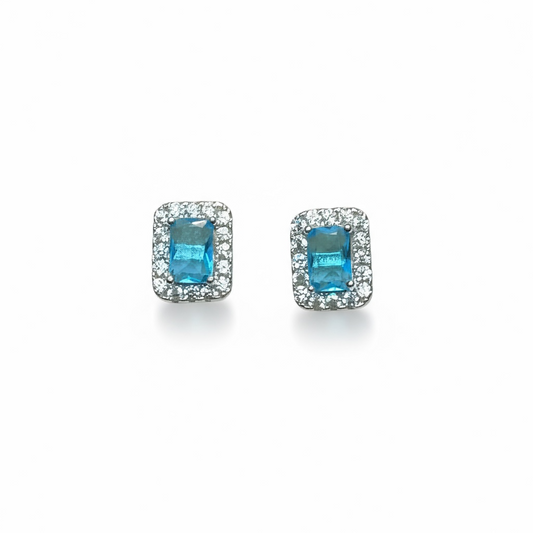 Sterling Silver Blue & White Halo Studs