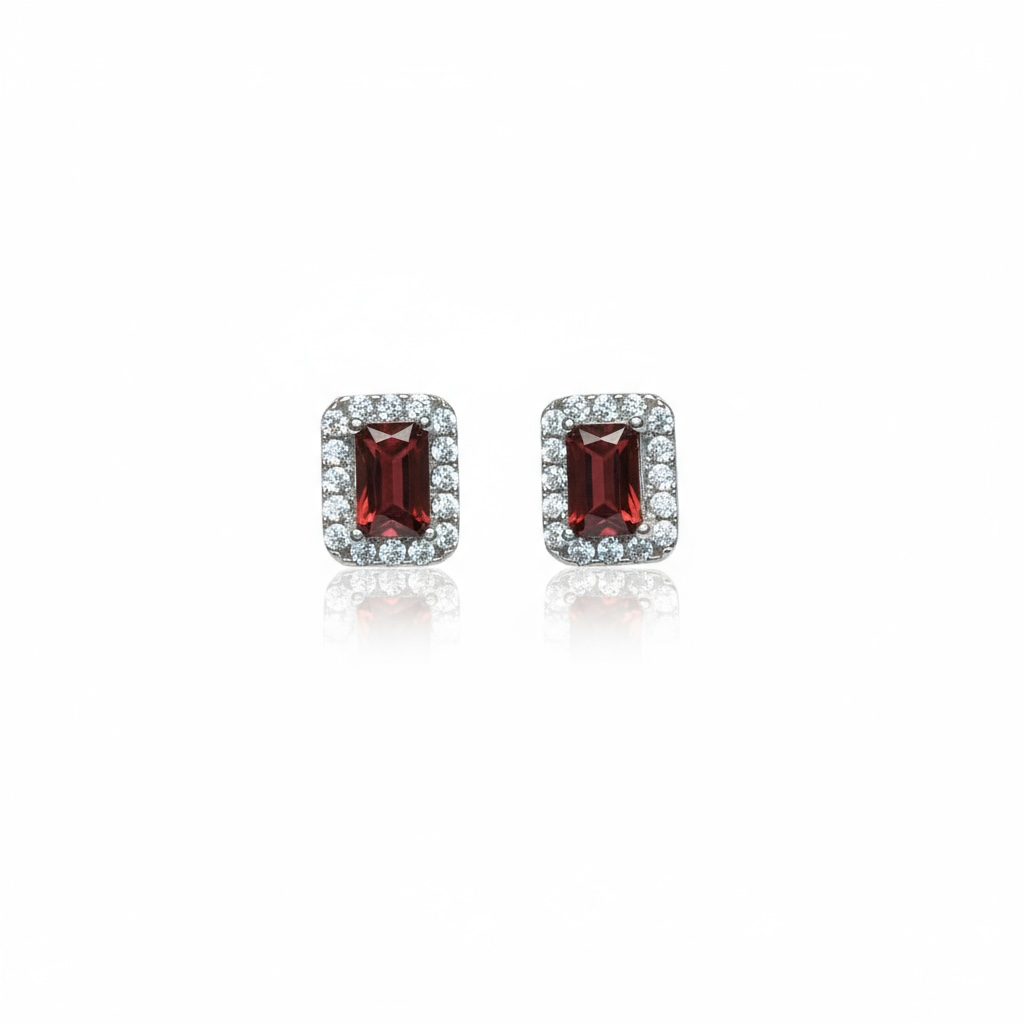 Sterling Silver Red & White CZ Stud Earring