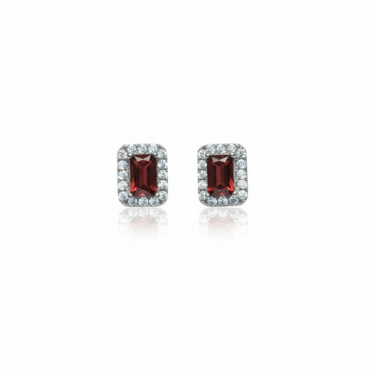 Sterling Silver Red & White CZ Stud Earring
