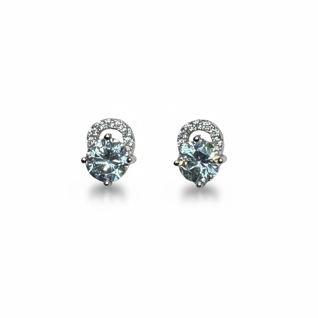 Sterling Silver Fancy CZ Stud Earrings