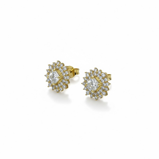 9ct Yellow Gold Round Cluster CZ Studs