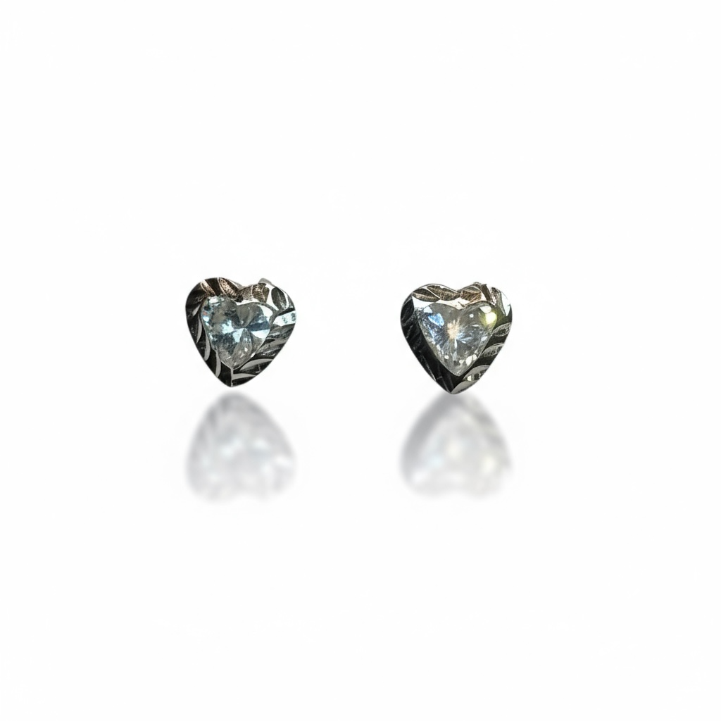 9ct White Gold Heart CZ Studs