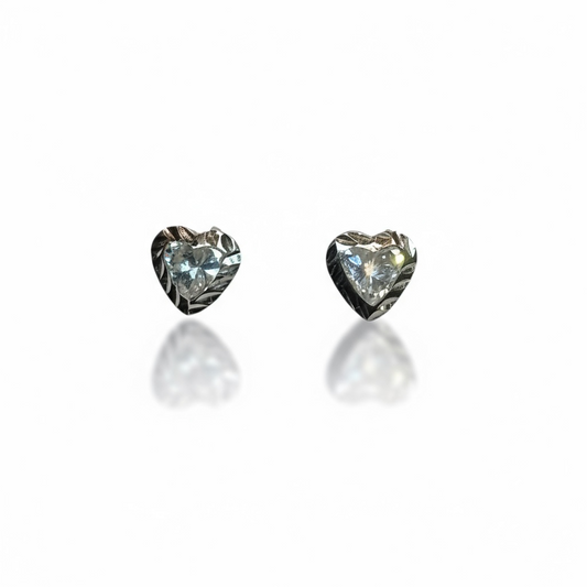 9ct White Gold Heart CZ Studs