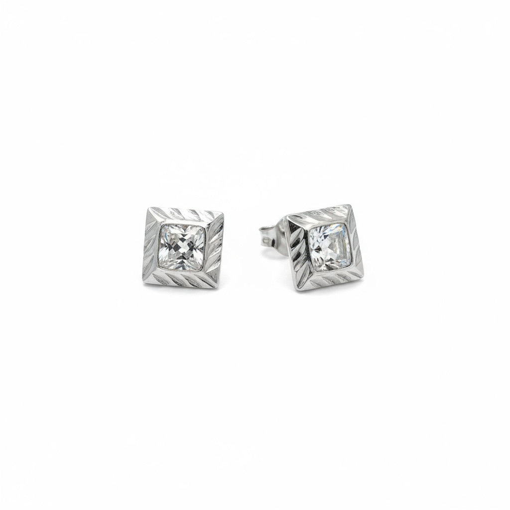 9ct White Gold Fancy Square Studs