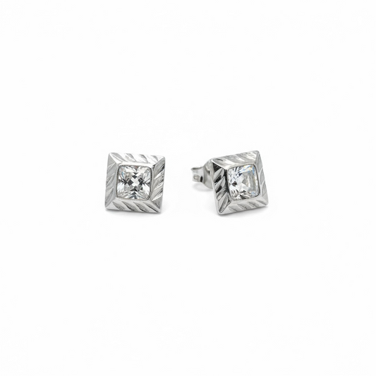 9ct White Gold Fancy Square Studs
