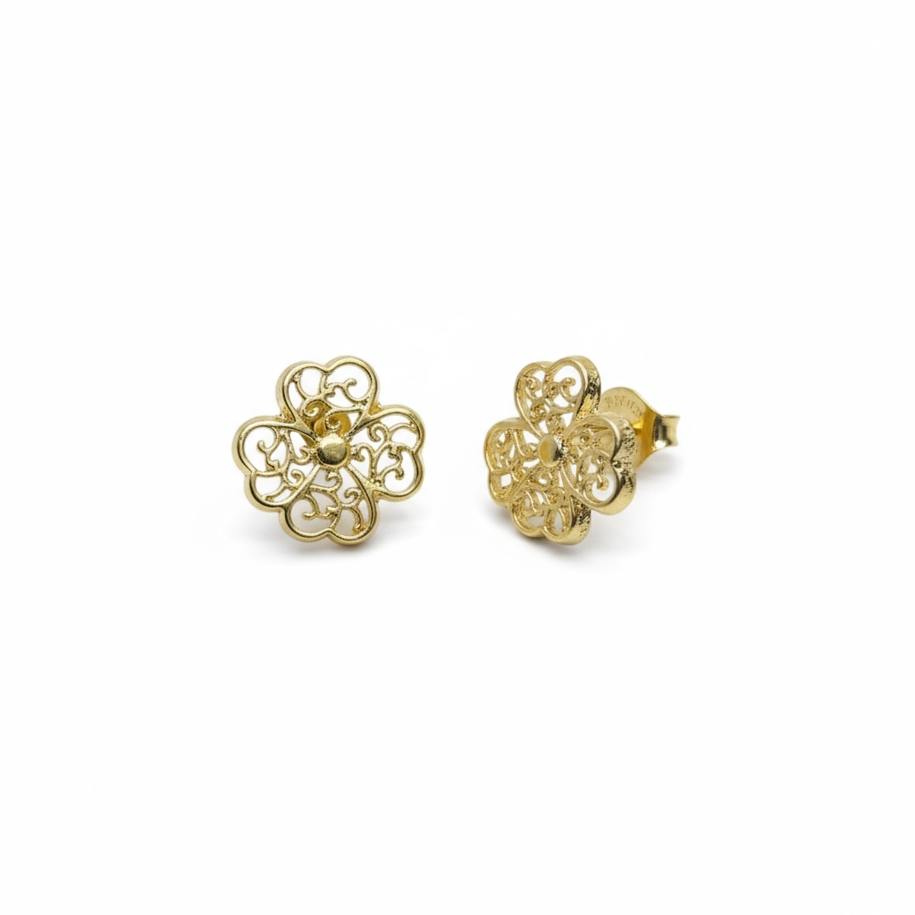 9ct Yellow Gold Filigree Flower Design Studs
