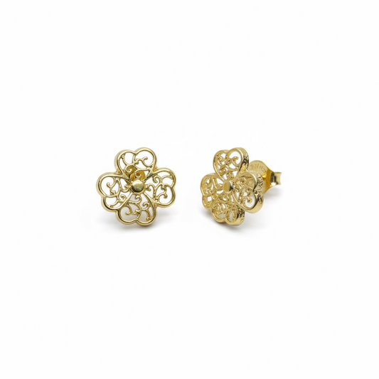 9ct Yellow Gold Filigree Flower Design Studs